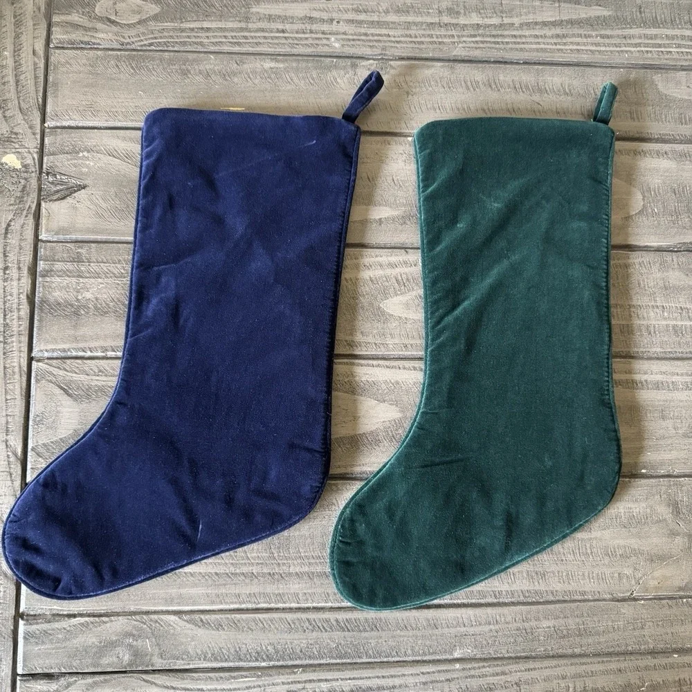 Vintage Needlepoint Christmas Tree Wool Stockings Rustic Cabin Lodge Velvet Back